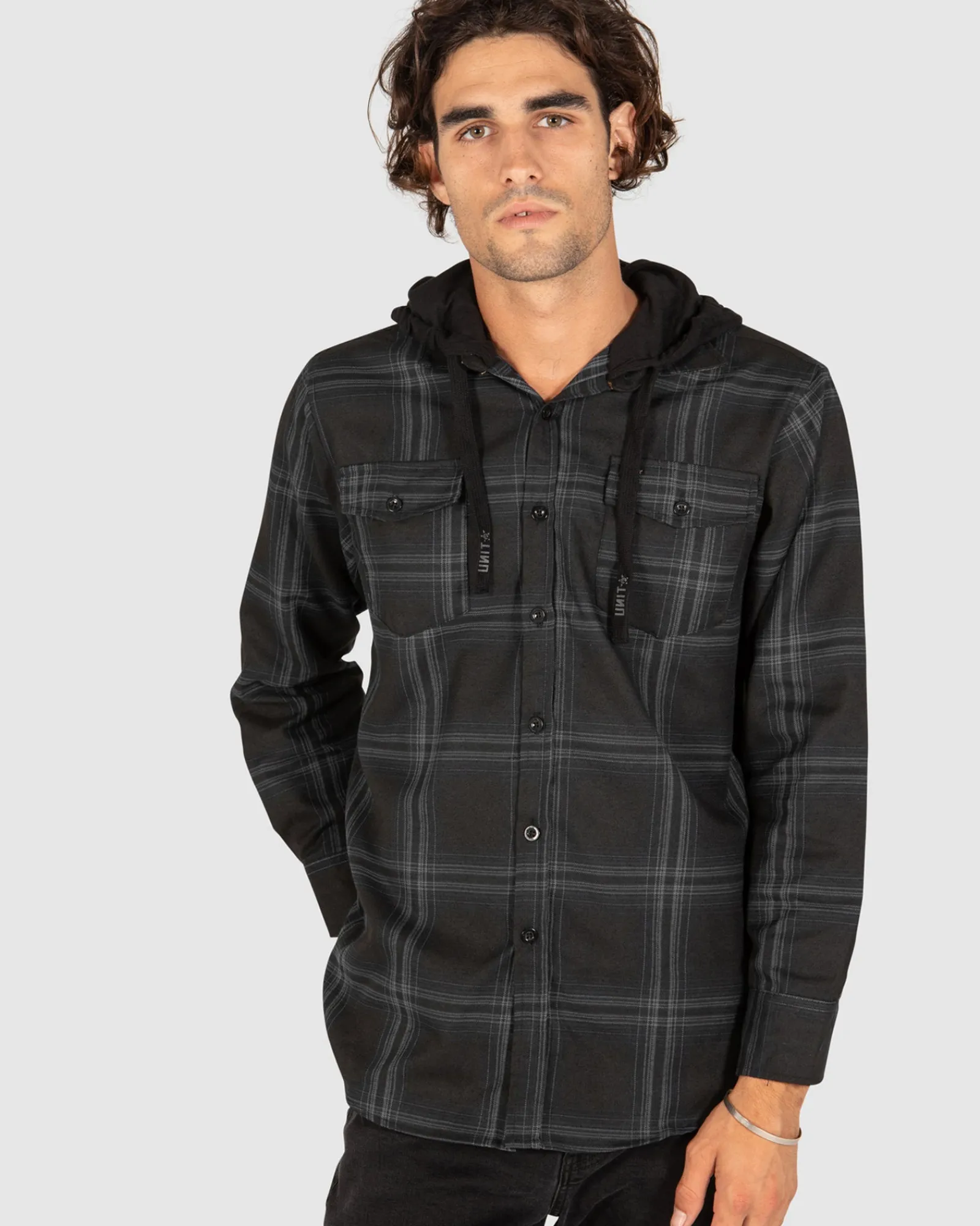 Unit Clothing UNIT Chester Mens Hooded Flannel Shirt Best Sale