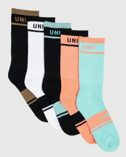 Unit Clothing UNIT Equip Hi -Lux Bamboo Socks - 5 Pack MULTI Clearance
